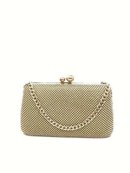 Gold Textured Clutch with Chain Strap