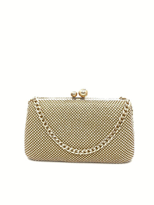 Gold Textured Clutch with Chain Strap