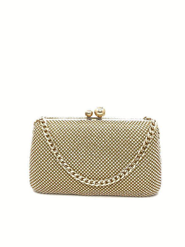 Gold Textured Clutch with Chain Strap