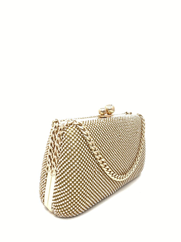 Gold Textured Clutch with Chain Strap