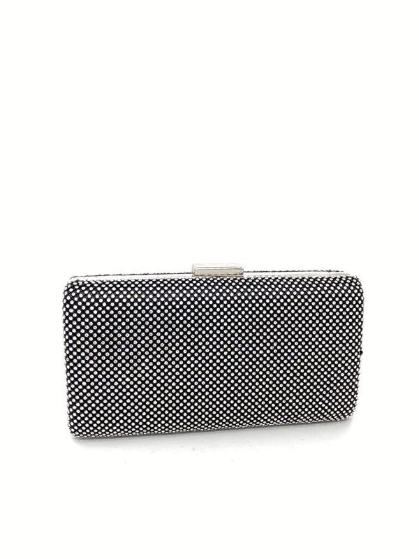 Black Geometric Clutch with Snap Closure