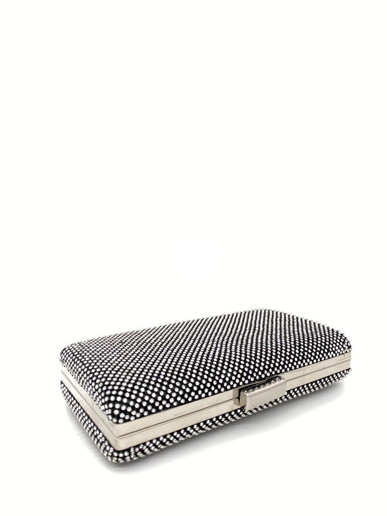 Black Geometric Clutch with Snap Closure