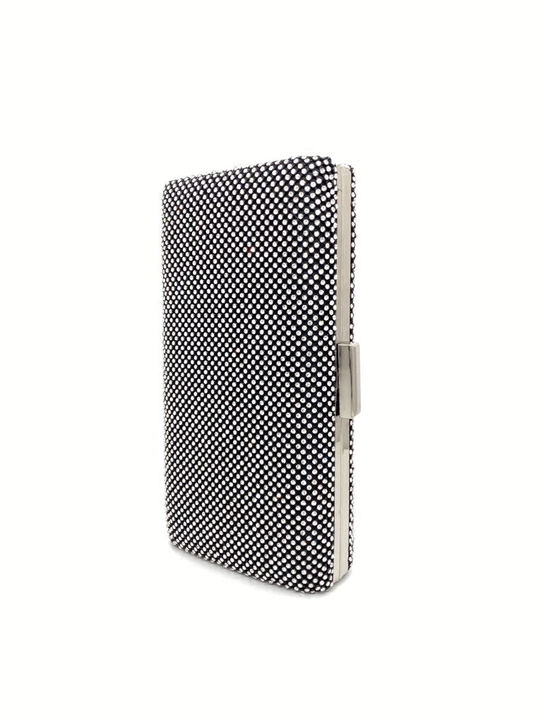 Black Geometric Clutch with Snap Closure