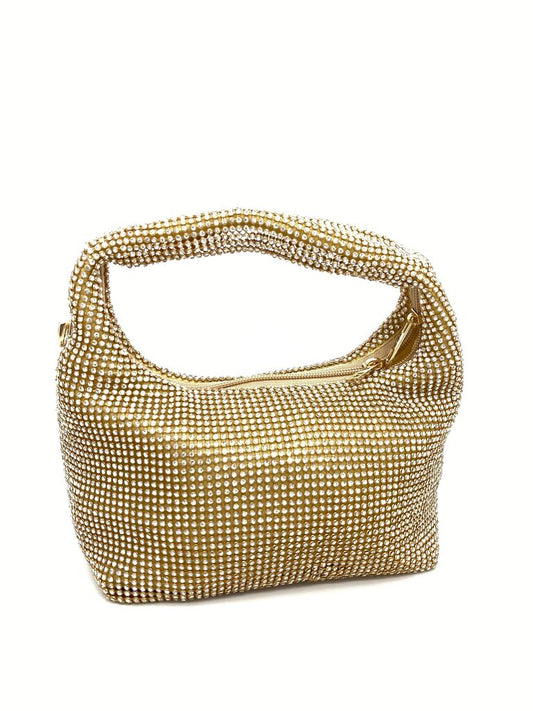Gold Crystal Embellished Hobo Bag with Soft Handle
