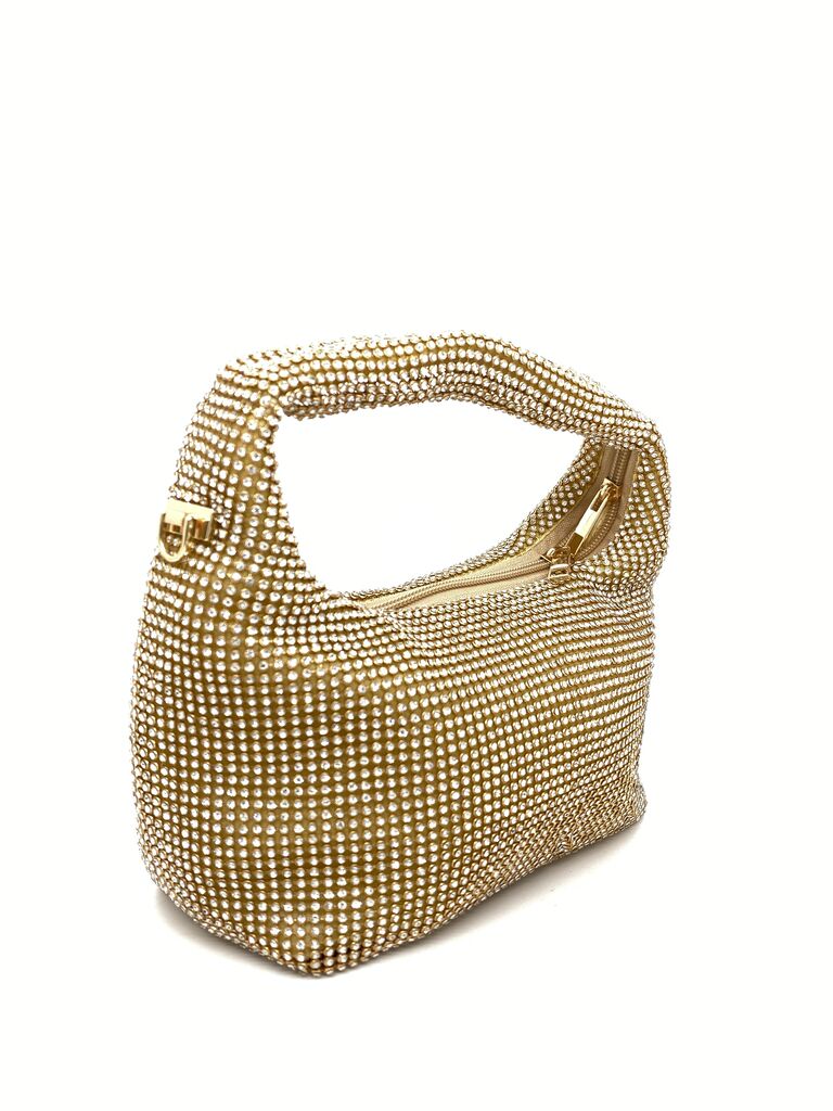 Gold Crystal Embellished Hobo Bag with Soft Handle