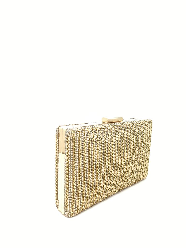 Gold Beaded Clutch with Metallic Detail