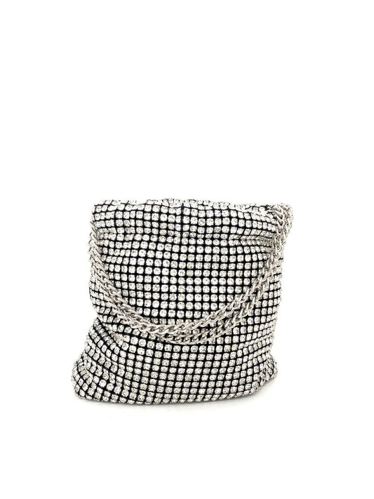 Silver Geometric Mesh Chain-Handle Bag
