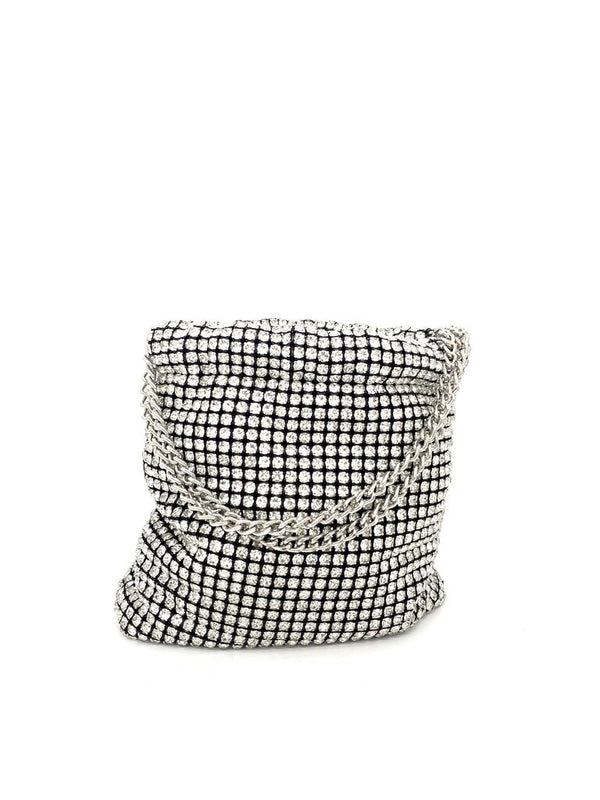 Silver Geometric Mesh Chain-Handle Bag