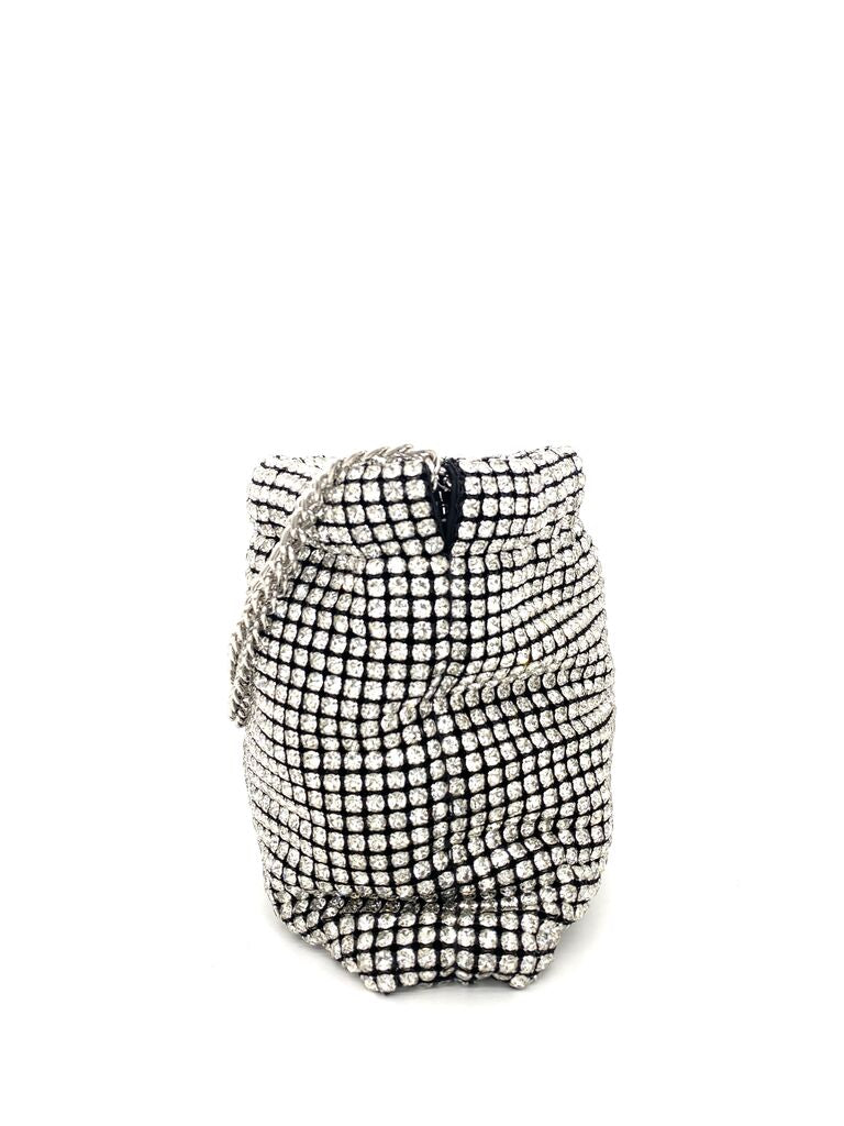 Silver Geometric Mesh Chain-Handle Bag