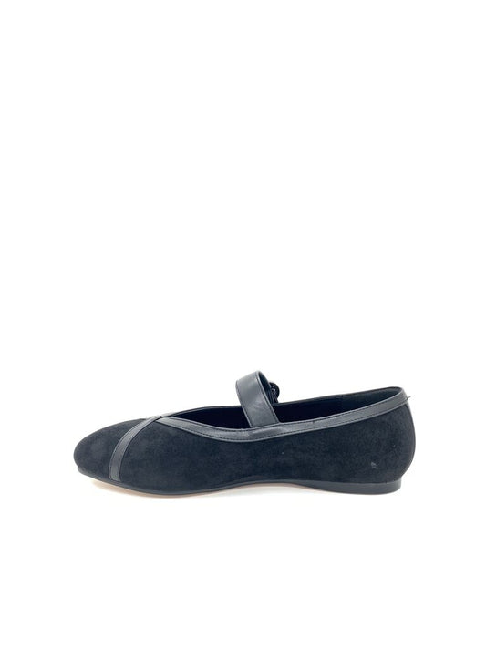 Black Suede Mary Jane Flats with Buckle Detail