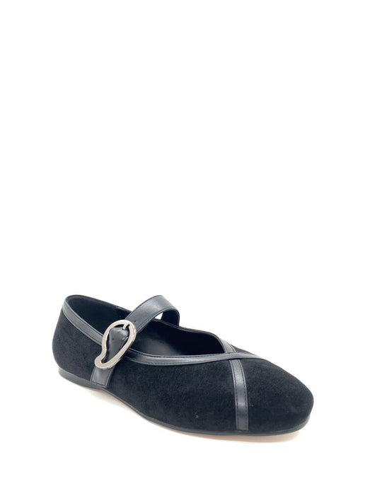 Black Suede Mary Jane Flats with Buckle Detail