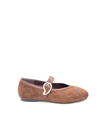 Brown Suede Ballet Flat with Buckle Detail