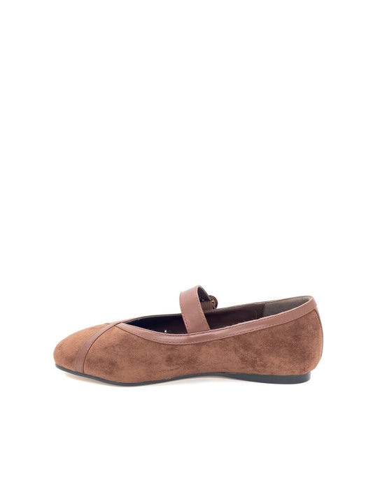Brown Suede Ballet Flat with Buckle Detail