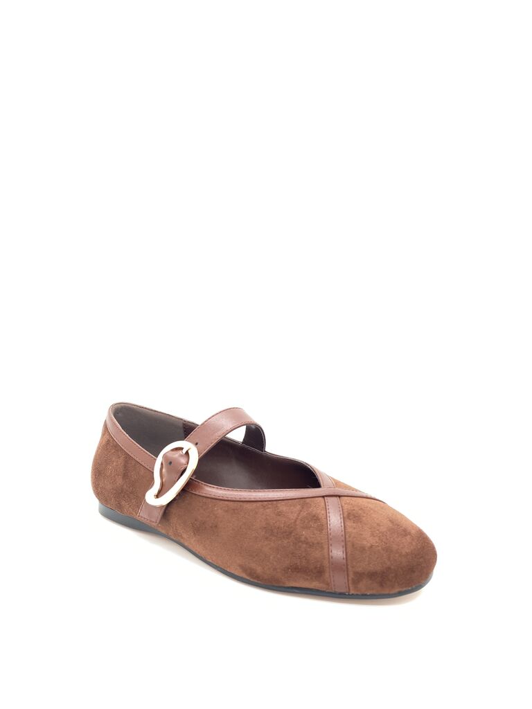 Brown Suede Ballet Flat with Buckle Detail