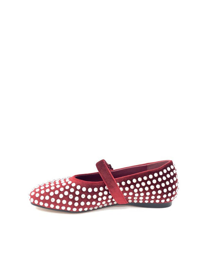 Red Studded Suede Mary Jane Flats