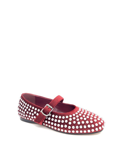 Red Studded Suede Mary Jane Flats