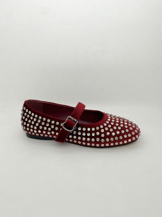 Red Studded Suede Mary Jane Flats