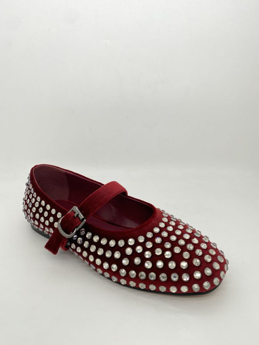 Red Studded Suede Mary Jane Flats