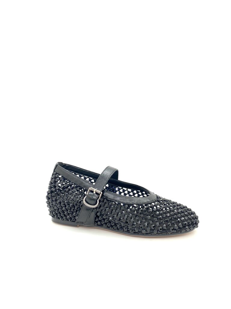 Black Woven Ballet Flat with Buckle Detail