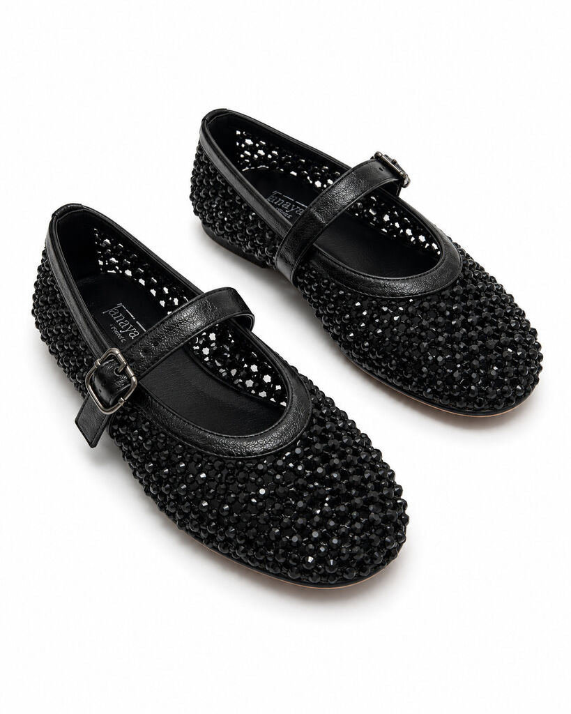 Black Woven Ballet Flat with Buckle Detail