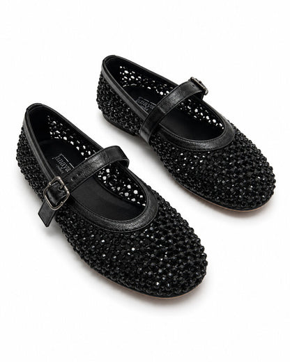 Black Woven Ballet Flat with Buckle Detail