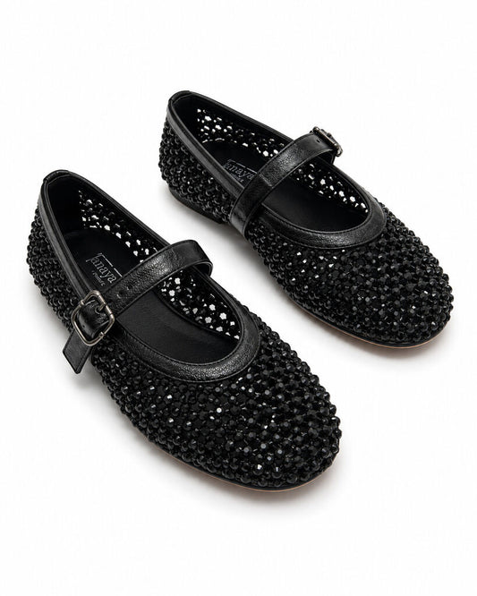 Black Woven Ballet Flat with Buckle Detail