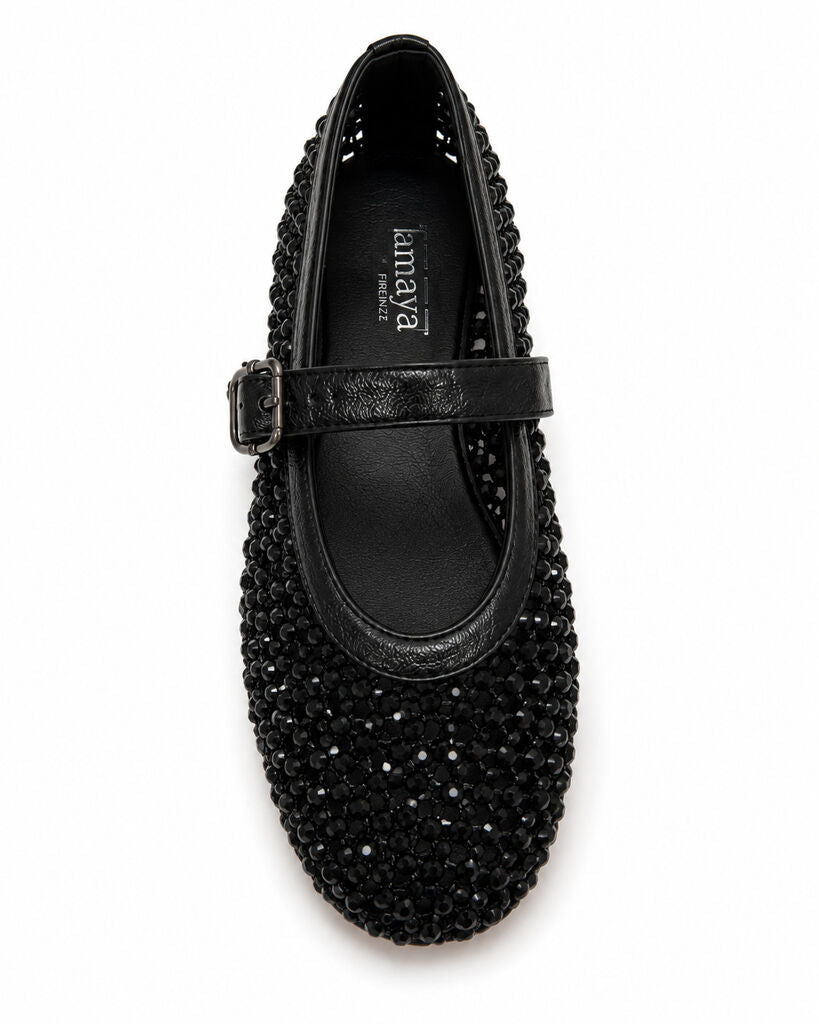 Black Woven Ballet Flat with Buckle Detail