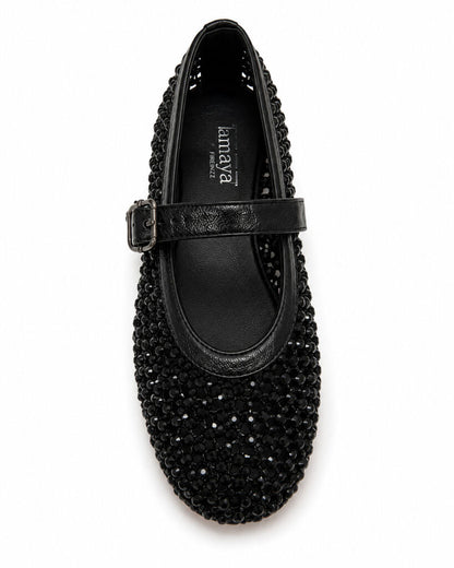 Black Woven Ballet Flat with Buckle Detail