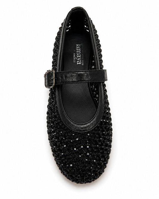 Black Woven Ballet Flat with Buckle Detail