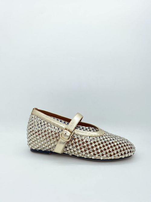 Gold Woven Mary Jane Flat with Buckle Detail