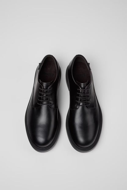Black Leather Derby Shoe with Chunky Sole