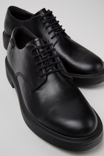 Black Leather Derby Shoe with Chunky Sole