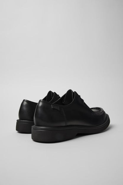 Black Leather Derby Shoes with Stitch Detailing