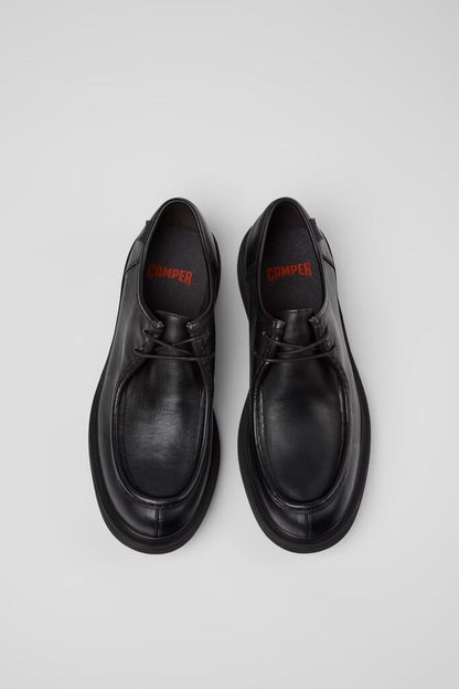 Black Leather Derby Shoes with Stitch Detailing
