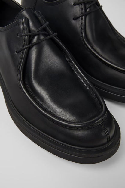Black Leather Derby Shoes with Stitch Detailing