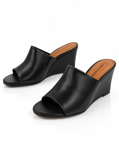 Heeled Mule Open-Toe Nappa BLACK