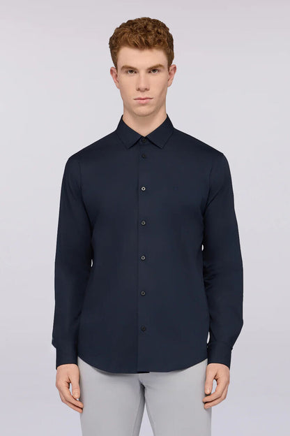 Navy Long Sleeve Shirt with Button Closure