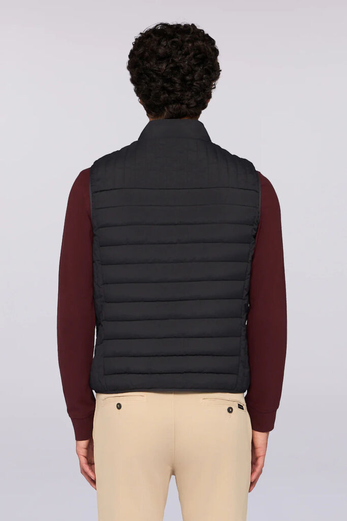 Black Quilted Vest with Stand Collar