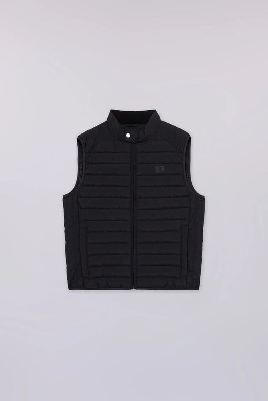 Black Quilted Vest with Stand Collar