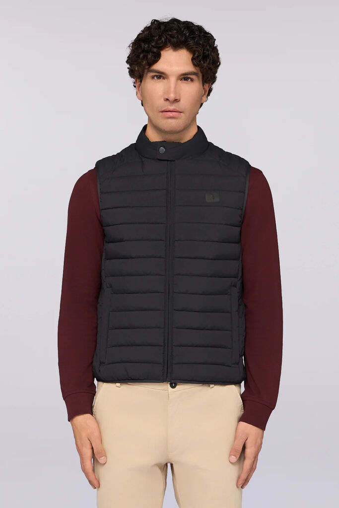 Black Quilted Vest with Stand Collar