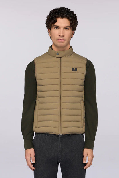 Olive Padded Vest with Stand Collar and Zip Closure