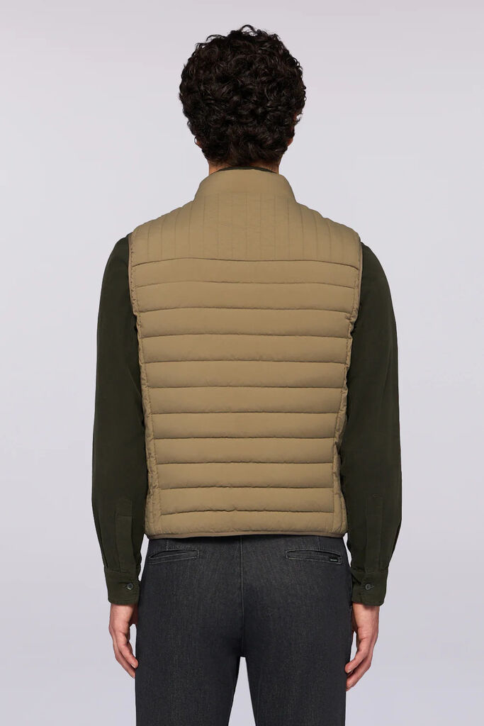 Olive Padded Vest with Stand Collar and Zip Closure