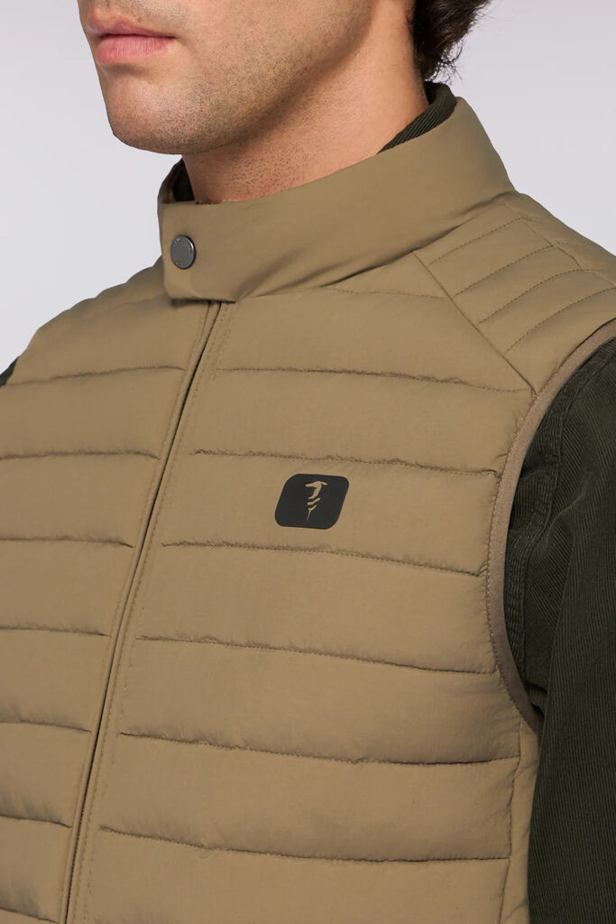 Olive Padded Vest with Stand Collar and Zip Closure