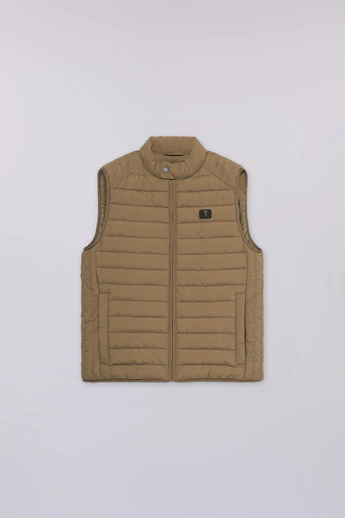 Olive Padded Vest with Stand Collar and Zip Closure