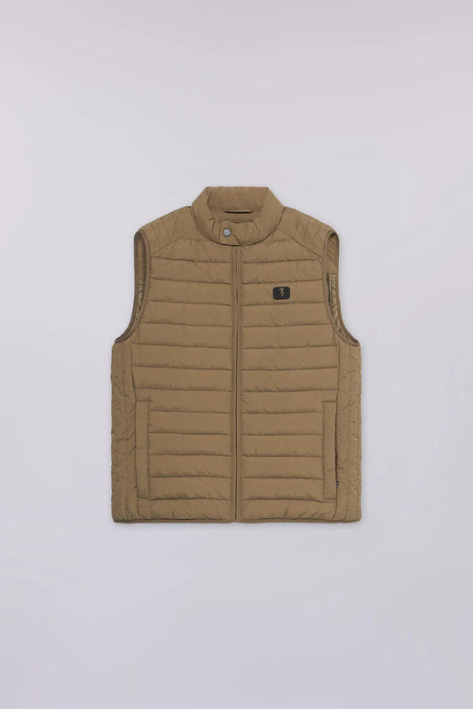 Olive Padded Vest with Stand Collar and Zip Closure