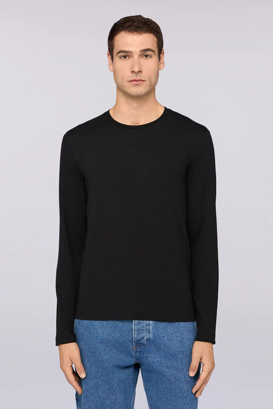 Black Cotton Long Sleeve Tee