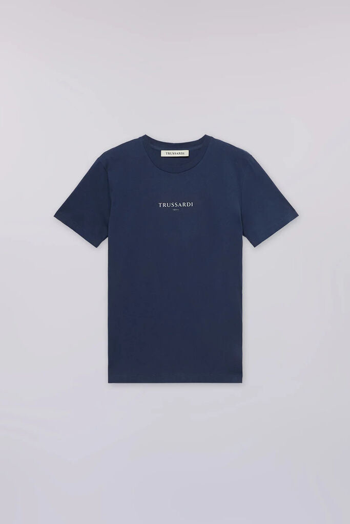 Navy Cotton Logo Crew Neck Tee