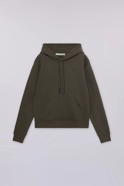 Olive Green Cotton Hoodie with Minimalistic Design