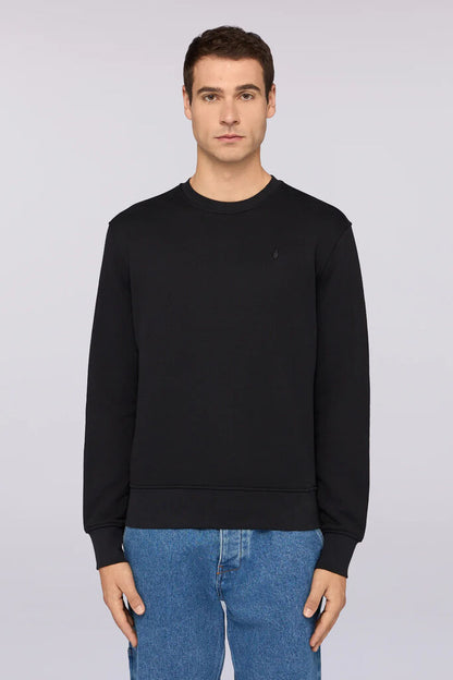 Black Cotton Crewneck Sweatshirt Minimalist Design