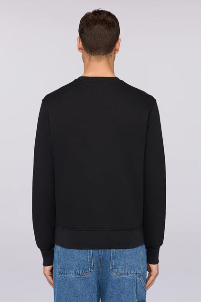 Black Cotton Crewneck Sweatshirt Minimalist Design